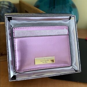 kate spade Metallic Pink Card Holder with Gold Plaque
